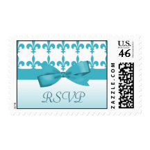 Blue & White Fleur De Lis Wedding Postage