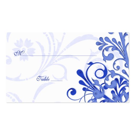 Blue & White Floral Wedding Place or Escort Cards Business Card Templates (front side)