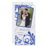 Blue &amp; White Floral Wedding Thank You Photo Card