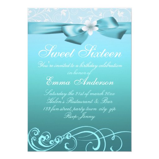 Blue/White Flower & Bow Birthday Invite