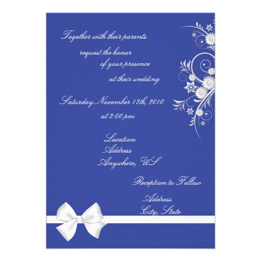 Blue & White Flower Heart Wedding Photo Invitation