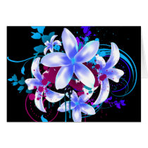 Blue & White Flowers Magenta Grunge Swirls & Splat Greeting Cards