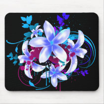 Blue & White Flowers Magenta Grunge Swirls & Splat Mouse Pad