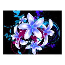 Blue & White Flowers Magenta Grunge Swirls & Splat Poster