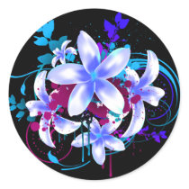 Blue & White Flowers Magenta Grunge Swirls & Splat Sticker