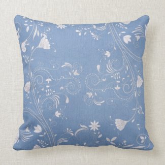 Blue & White Flowers Throw Pillow