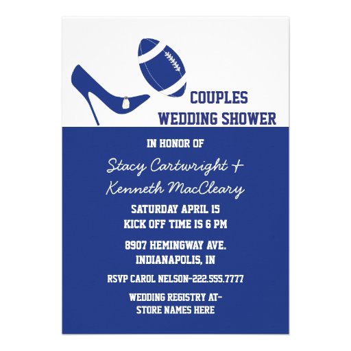 Blue & White Football Themed Wedding Shower Personalized Announcements