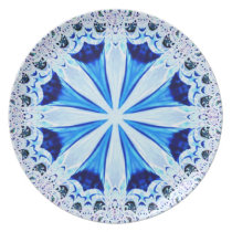 Blue White Fractal Lace Plate