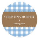blue white gingham homemade food label seal sticker