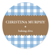 blue white gingham homemade food label seal stickers