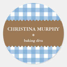 blue white gingham homemade food label seal round sticker