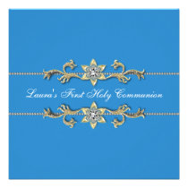 Blue White Girls First Communion Invitations invitations
