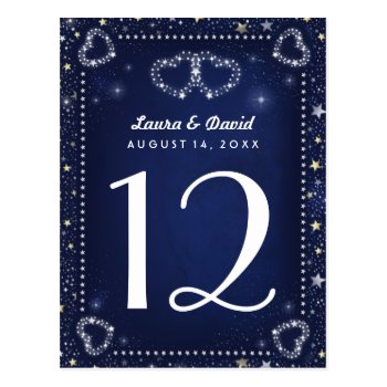 Blue White Gold Hearts & Stars Table Number Cards Postcard by juliea2010 at Zazzle
