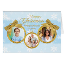 Blue White Gold Ornaments Christmas Photo Card
