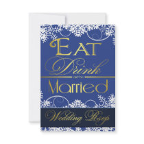 Blue White & Gold Snowflake Wedding RSVP Cards Custom Announcement