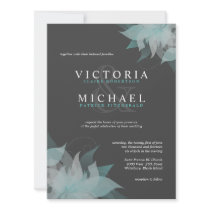 Blue White & Gray Floral Wedding Invitations