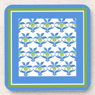 Blue White Green Art Nouveau Pattern Coasters