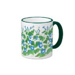 Blue, White, Green Ringer Mug, Morning Glories