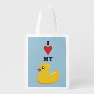 Blue & White I Love My Rubber Duck Grocery Bag