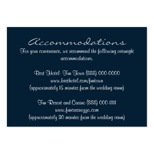 Blue White Insert Reception & Accommodation Cards Business Card Template (front side)