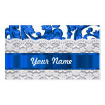 Blue & white lace business card