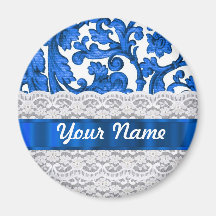 Blue & white lace fridge magnets
