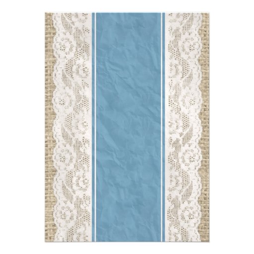 Blue White Linen Burlap Lace Bridal Shower Invites