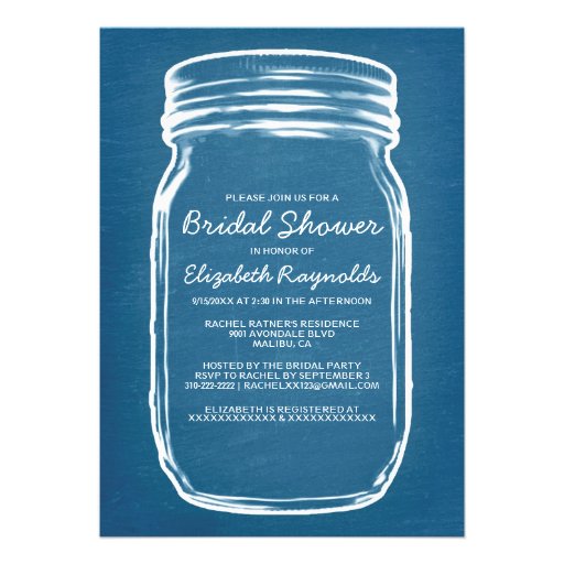 Blue & White Mason Jar Bridal Shower Invitations