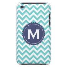 Blue White Monogram Chevron Pattern Barely There iPod Covers