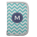 Blue White Monogram Chevron Pattern Folio Planners