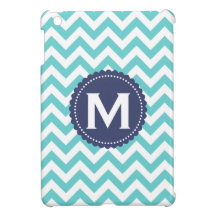 Blue White Monogram Chevron Pattern iPad Mini Cases