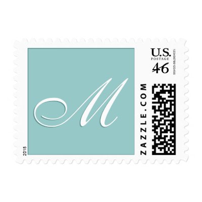Blue White Monogram Postage for Weddings