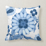 Blue White Moroccan Paisley Modern Leaf Pattern Pillow