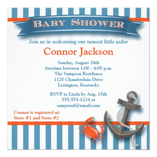 Blue, White Nautical Photo Baby Shower Invitation