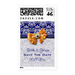 Blue white orange damask elegant postage