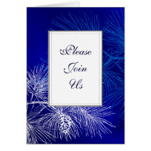 Blue White Pine Custom Folded Holiday Invitation Cards