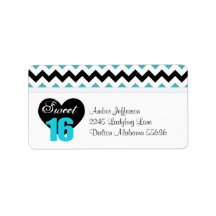 Blue & White Print Sweet 16 Address Labels