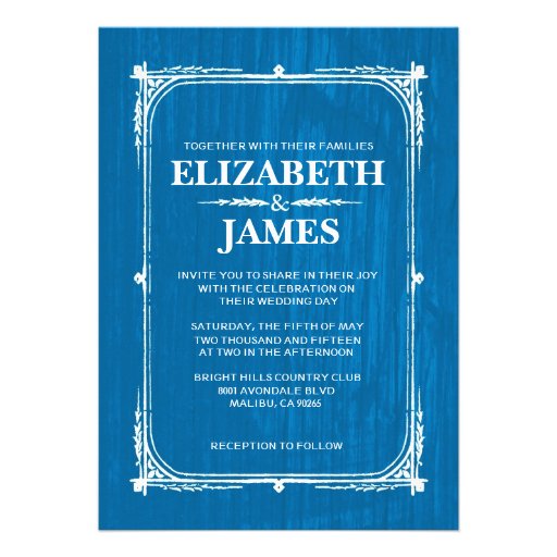 Blue & White Rustic Barn Wood Wedding Invitations