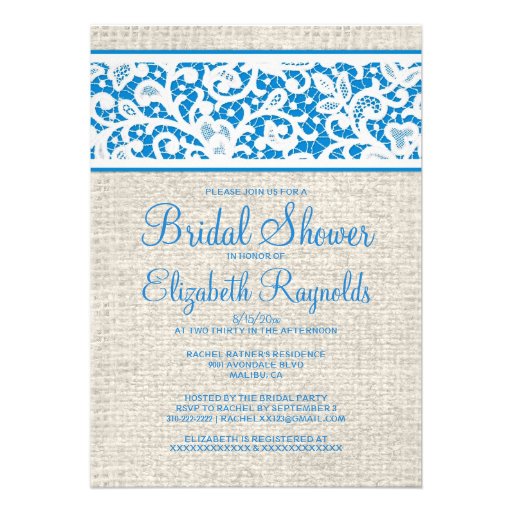 Blue White Rustic Burlap Bridal Shower Invitations