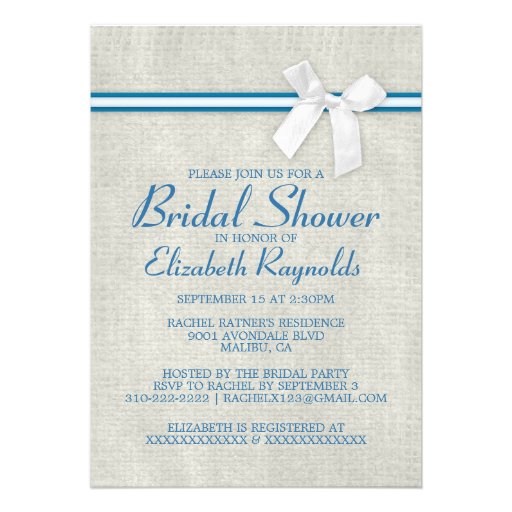 Blue White Rustic Burlap Bridal Shower Invitations