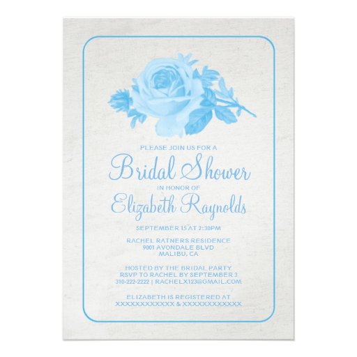 Blue White Rustic Floral Bridal Shower Invitations