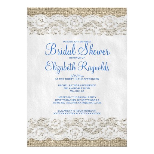 Blue & White Rustic Lace Bridal Shower Invitations