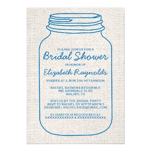 Blue White Rustic Mason Jar Bridal Shower Invites