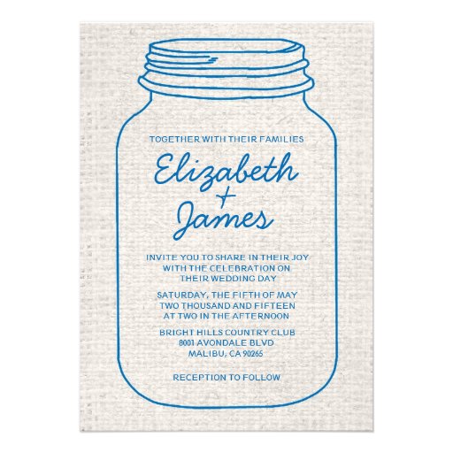 Blue & White Rustic Mason Jar Wedding Invitations