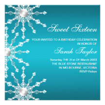 Blue & White Shimmer Snowflake Birthday Invite