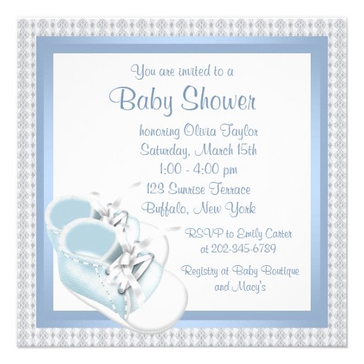 Blue White Shoes Blue Lace Baby Boy Shower Custom Invite