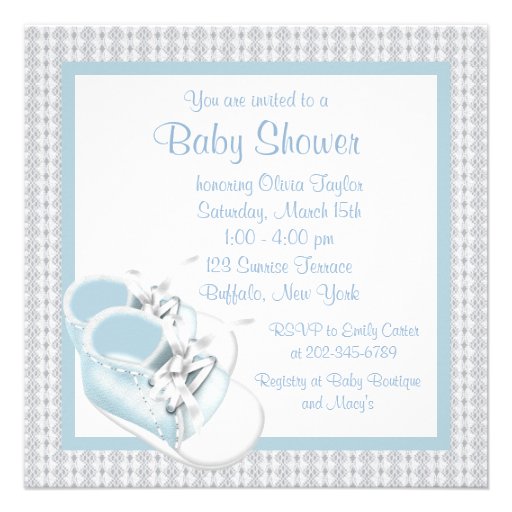 Blue White Shoes Blue Lace Baby Boy Shower Invite