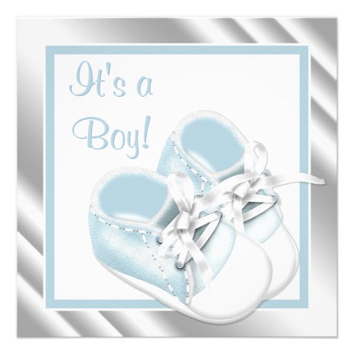 Blue White Shoes Elegant Blue Baby Boy Shower Custom Invitations