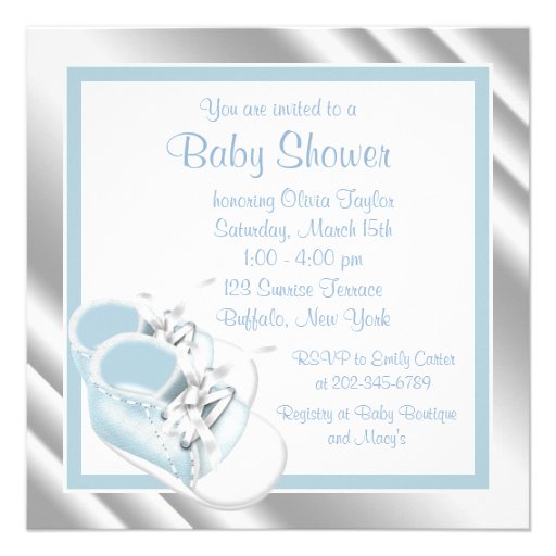 Blue White Shoes Elegant Blue Baby Boy Shower Custom Invitations