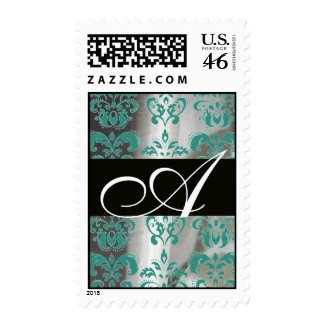 BLUE & WHITE SILK DAMASK CLOTH MONOGRAM stamp